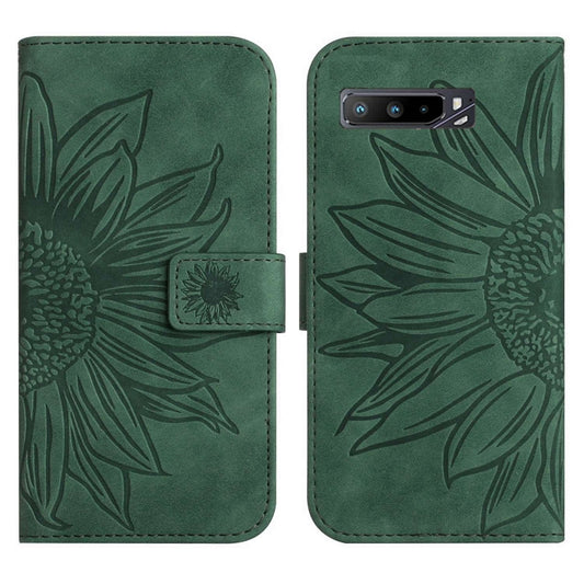For Asus ROG Phone 3 ZS661KS Skin Feel Sun Flower Pattern Flip Leather Phone Case with Lanyard(Green) by buy2fix