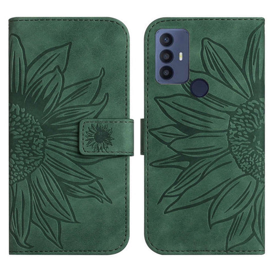 For TCL 30 SE/30E/306/305 Skin Feel Sun Flower Pattern Flip Leather Phone Case with Lanyard(Green) by buy2fix