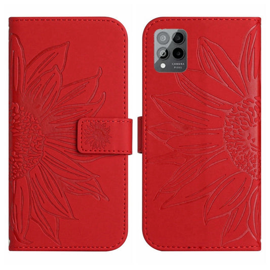 For T-Mobile Revvl 6 Pro 5G Skin Feel Sun Flower Pattern Flip Leather Phone Case with Lanyard(Red) by buy2fix