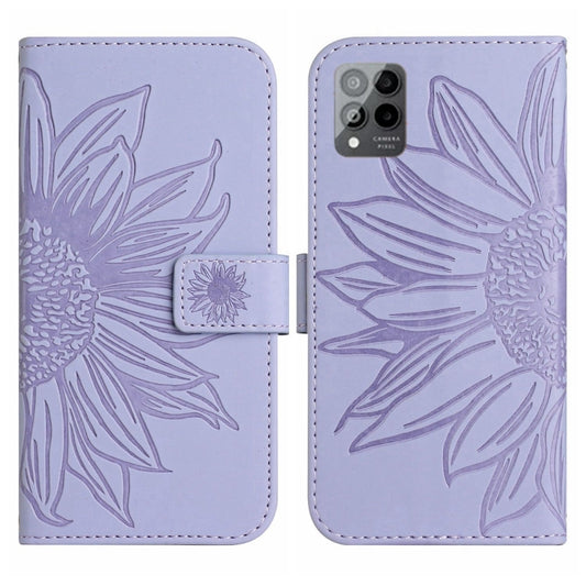 For T-Mobile Revvl 6 Pro 5G Skin Feel Sun Flower Pattern Flip Leather Phone Case with Lanyard(Purple) by buy2fix