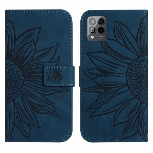 For T-Mobile Revvl 6 Pro 5G Skin Feel Sun Flower Pattern Flip Leather Phone Case with Lanyard(Inky Blue) by buy2fix