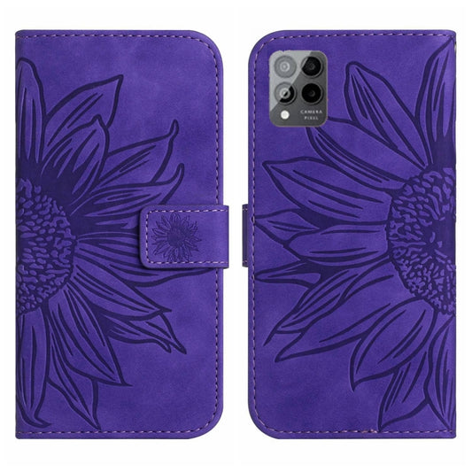 For T-Mobile Revvl 6 Pro 5G Skin Feel Sun Flower Pattern Flip Leather Phone Case with Lanyard(Dark Purple) by buy2fix