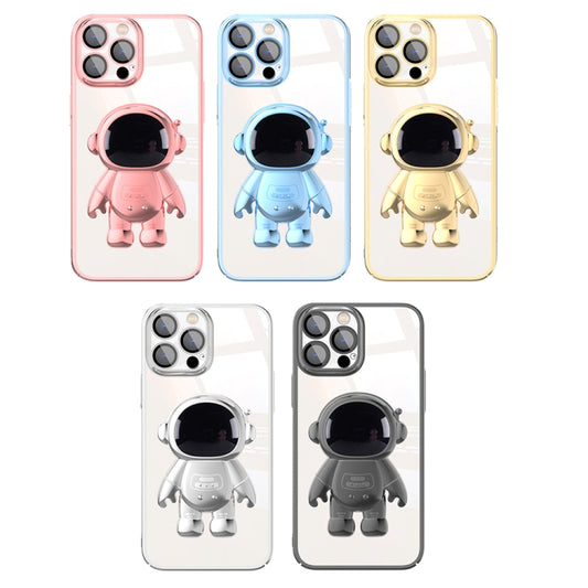 For iPhone 13 Pro Max Electroplating PC Astronaut Holder Phone Case with Lens Film(Blue) by buy2fix
