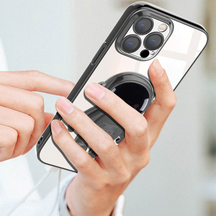 For iPhone 13 Pro Max Electroplating PC Astronaut Holder Phone Case with Lens Film(Blue) by buy2fix