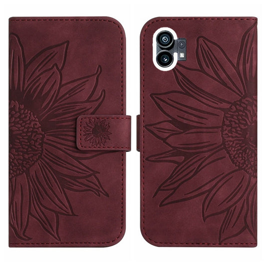 For Nothing Phone 1 Skin Feel Sun Flower Pattern Flip Leather Phone Case with Lanyard(Wine Red) by buy2fix