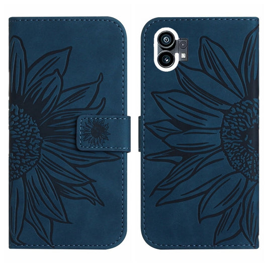 For Nothing Phone 1 Skin Feel Sun Flower Pattern Flip Leather Phone Case with Lanyard(Inky Blue) by buy2fix