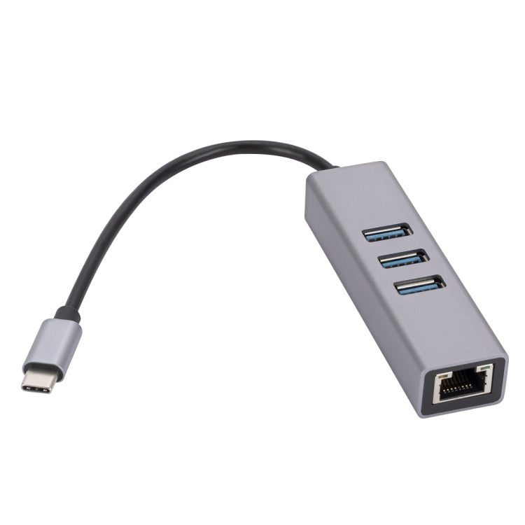 SL-030 USB-C / Type-C to Gigabit Ethernet RJ45 & 3 x USB 3.0 Adapter Converter HUB(Grey) by buy2fix