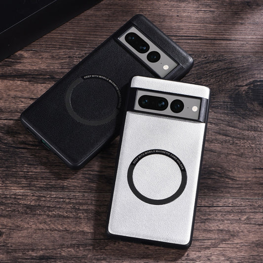For Google Pixel 7 Magsafe Magnetic Ring Leather Texture Phone Case(Black) by buy2fix