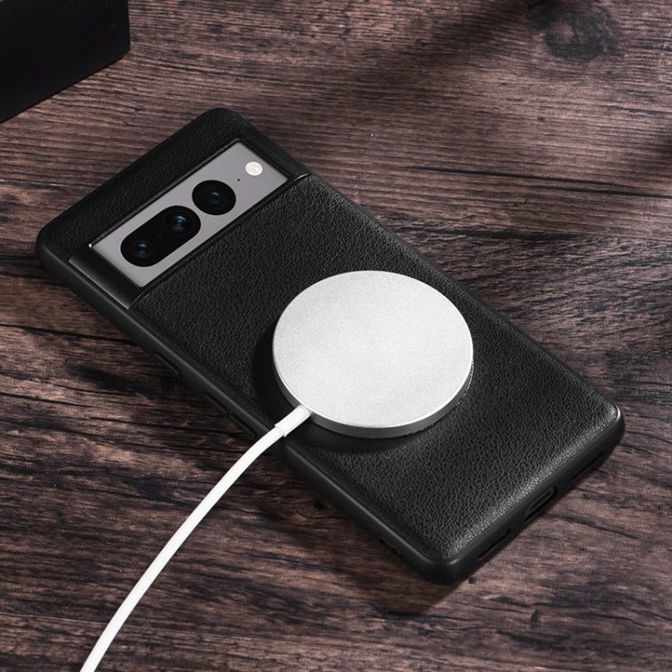For Google Pixel 7 Pro Magsafe Magnetic Ring Leather Texture Phone Case(White) by buy2fix