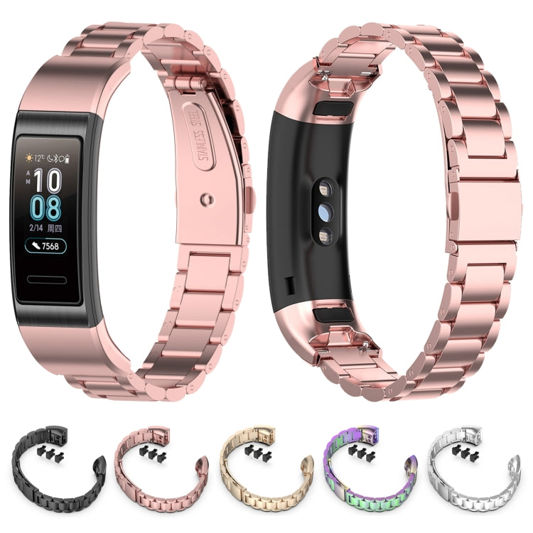 For Huawei Band 4 Pro (TER-B29S) / Band 3 Pro (TER-B29) / Band 3 (TER-B09) Three Beads Steel Wrist Strap Watchband(Rose Pink) by buy2fix
