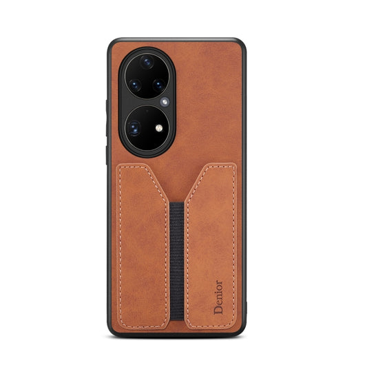 For Huawei P50 Pro Denior DV Elastic Card PU Back Cover Phone Case(Brown) by Denior
