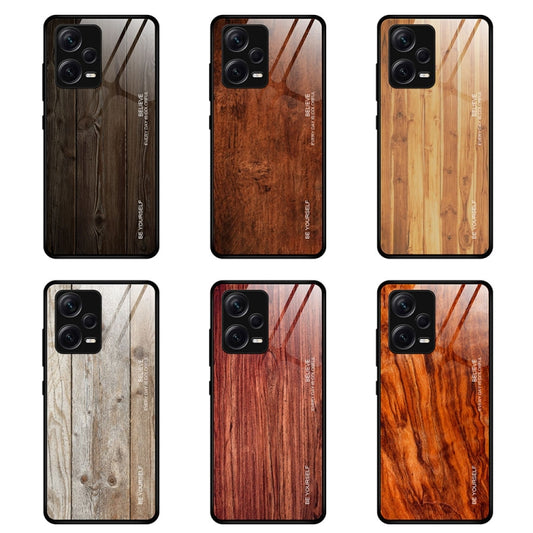 For Xiaomi Redmi Note 12 Pro+ China Wood Grain Glass TPU Phone Case(Black) by buy2fix