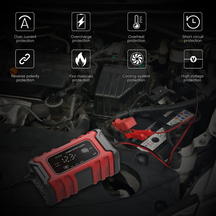 FOXSUR 6A 12V Motorcycle / Car Smart Battery Charger, Plug Type:EU Plug(Red) by FOXSUR