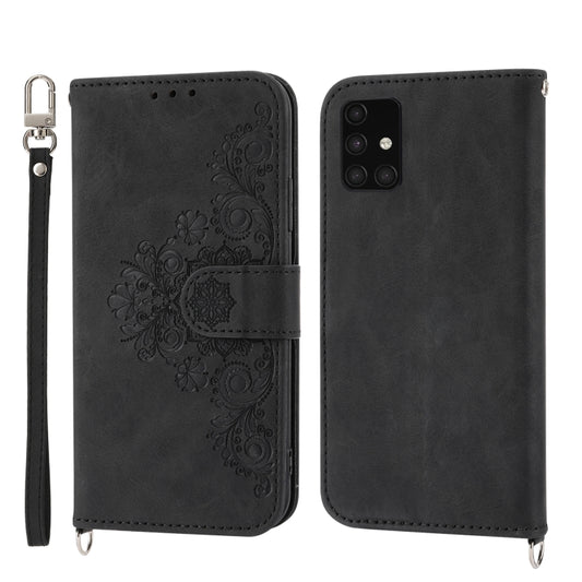 For Nothing Phone 1 Skin-feel Flowers Embossed Wallet Leather Phone Case(Black) by buy2fix