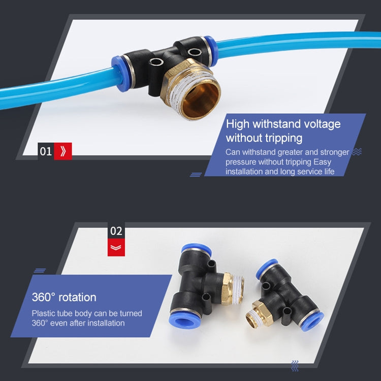 PB10-01 LAIZE 2pcs Plastic T-type Tee Male Thread Pneumatic Quick Connector by LAIZE