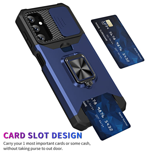 For Samsung Galaxy A14 5G Sliding Camshield Phone Case with Ring Holder & Card Slot(Blue) by buy2fix