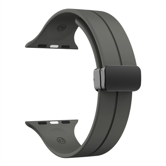 Solid Color Magnetic Buckle Silicone Watch Band For Apple Watch Series 9&8&7 41mm / SE 3&SE 2&6&SE&5&4 40mm / 3&2&1 38mm (Dark Gray) by buy2fix