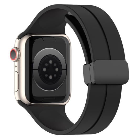 Solid Color Magnetic Buckle Silicone Watch Band For Apple Watch Series 9&8&7 41mm / SE 3&SE 2&6&SE&5&4 40mm / 3&2&1 38mm(Black) by buy2fix