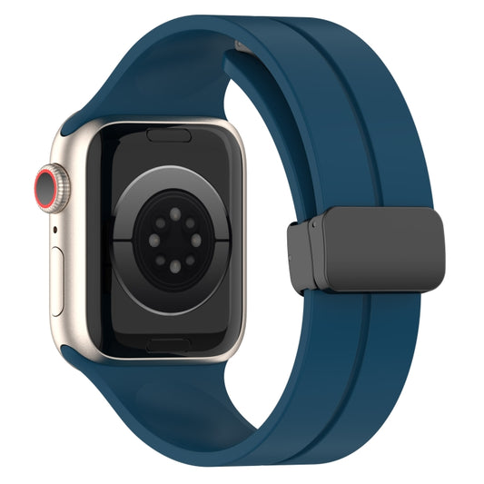 Solid Color Magnetic Buckle Silicone Watch Band For Apple Watch Ultra 49mm / Series 8&7 45mm / SE 2&6&SE&5&4 44mm(Dark Blue) by buy2fix