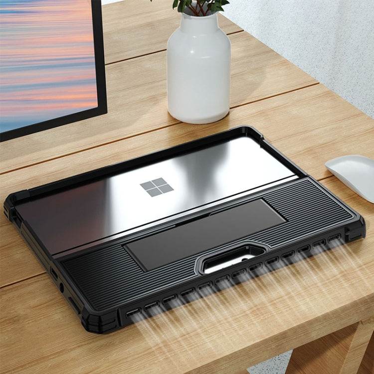 For Microsoft Surface Pro 8 Striped Hollow Tablet Case with Holder Cover(Black) by buy2fix