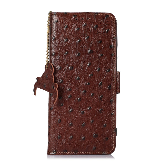 For Samsung Galaxy S22 Ultra 5G Ostrich Pattern Genuine Leather RFID Phone Case(Coffee) by buy2fix