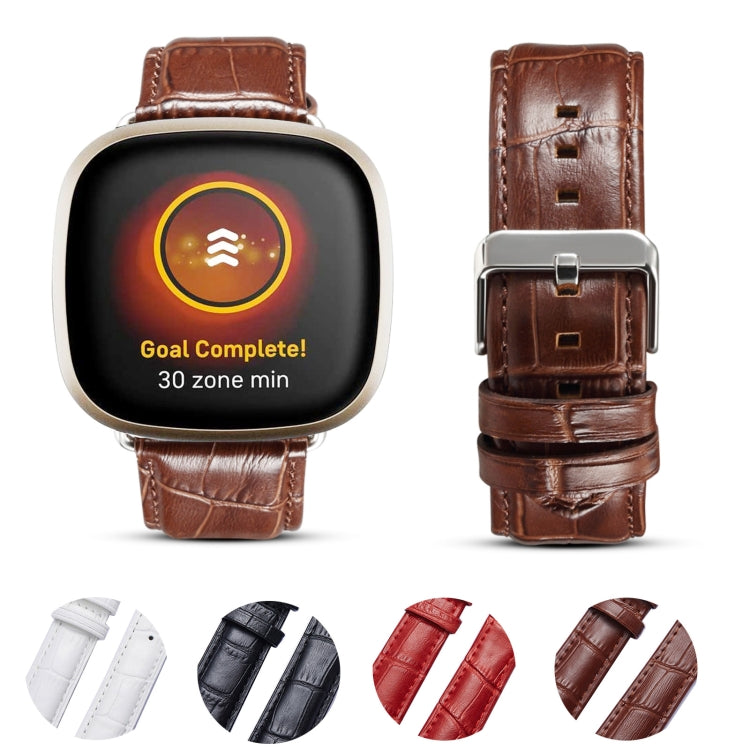 For Fitbit Versa 4 / Sense 2 Universal Crocodile Texture Genuine Leather Watch Band(Brown) by buy2fix