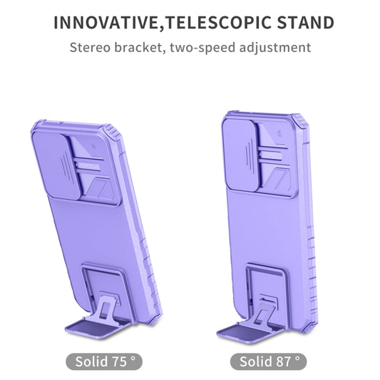 For Samsung Galaxy S23 5G Stereoscopic Holder Sliding Camshield Phone Case(Purple) by buy2fix
