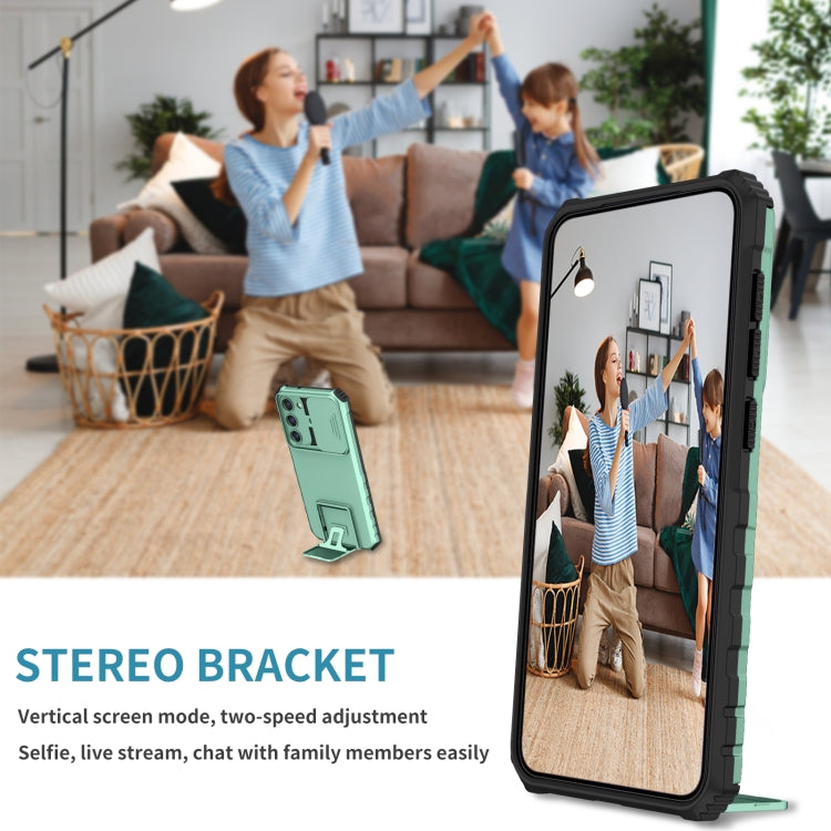 For Samsung Galaxy S23 5G Stereoscopic Holder Sliding Camshield Phone Case(Light Blue) by buy2fix