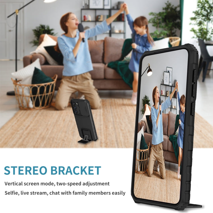 For Samsung Galaxy S23 5G Stereoscopic Holder Sliding Camshield Phone Case(Black) by buy2fix