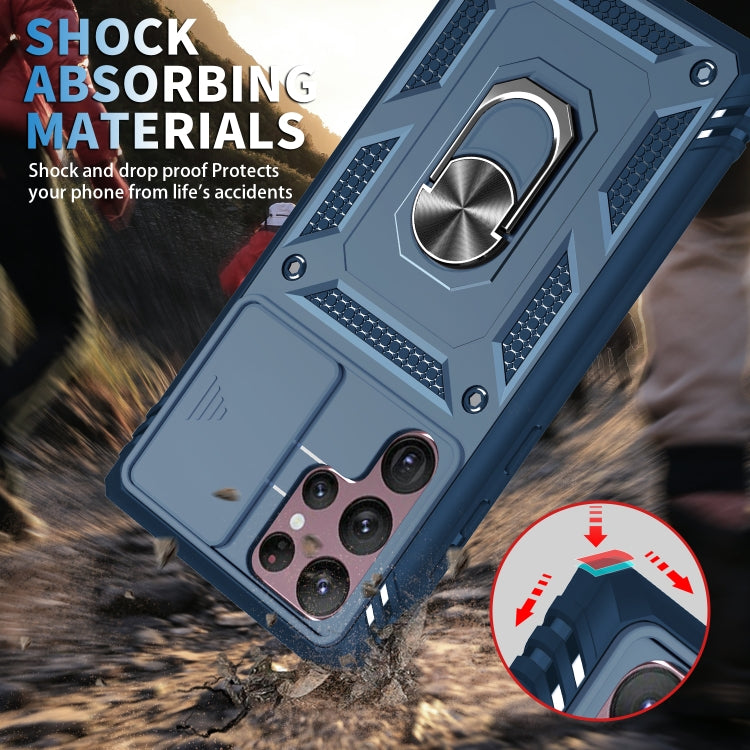 For Samsung Galaxy S22 Ultra 5G Sliding Camera Cover TPU + PC Phone Case(Blue+Blue) by buy2fix