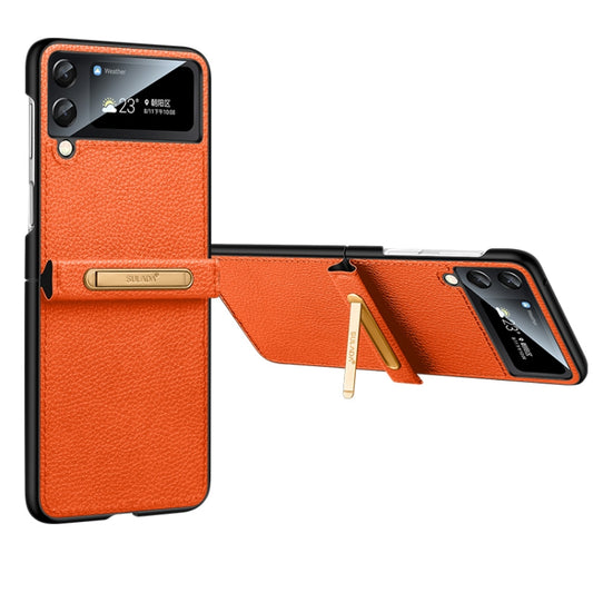 For Samsung Galaxy Z Flip4 SULADA Invisible Bracket Leather Back Cover Phone Case(Orange) by SULADA