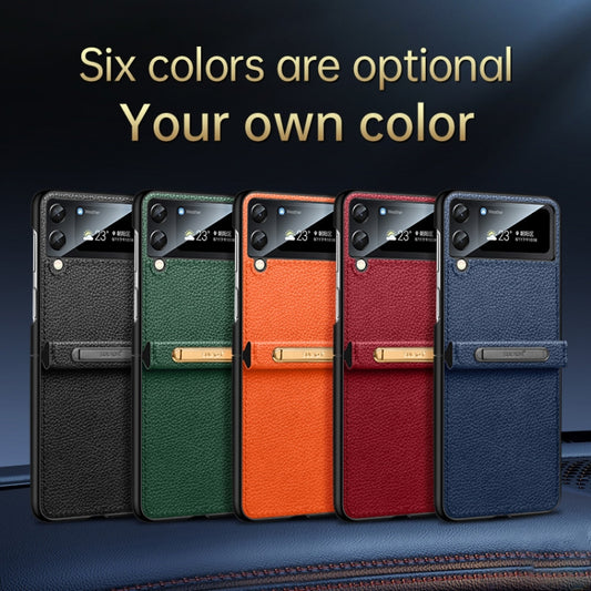 For Samsung Galaxy Z Flip4 SULADA Invisible Bracket Leather Back Cover Phone Case(Dark Green) by SULADA