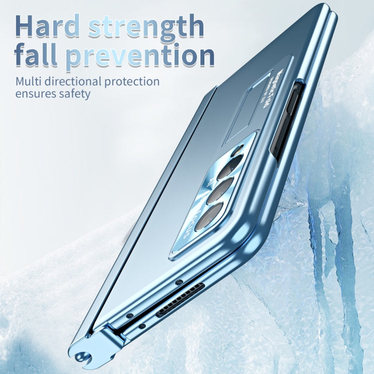 For Samsung Galaxy Z Fold3 5G Electroplating Corrugated Hinge Folding Phone Case with Pen Slot(Blue) by buy2fix