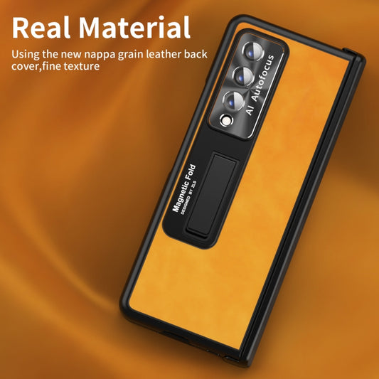 For Samsung Galaxy Z Fold4 Napa Texture All-inclusive Phone Case(Yellow) by buy2fix