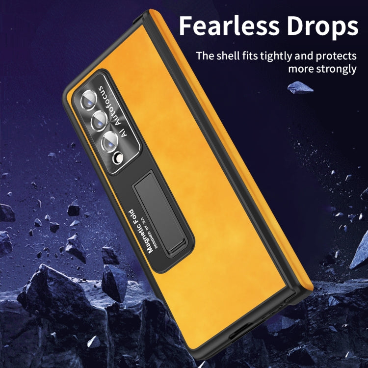 For Samsung Galaxy Z Fold4 Napa Texture All-inclusive Phone Case(Yellow) by buy2fix