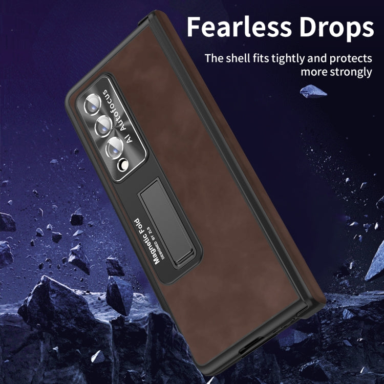 For Samsung Galaxy Z Fold4 Napa Texture All-inclusive Phone Case(Coffee) by buy2fix