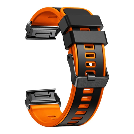 For Garmin Fenix 7X 26mm Plain Weave Two-Color Quick Release Silicone Watch Band(Black Orange) by buy2fix