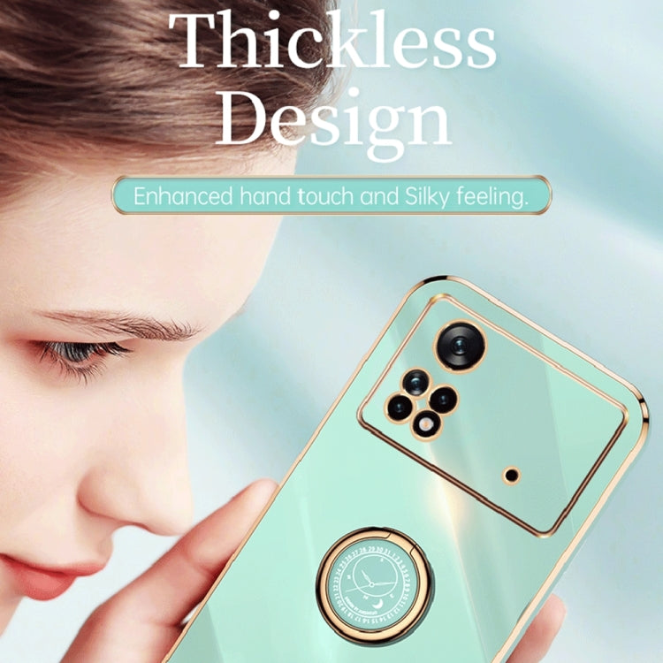 For Xiaomi Poco X4 Pro 5G XINLI Straight Edge 6D Electroplate TPU Phone Case with Ring Holder(Black) by XINLI