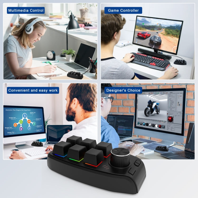 Bluetooth Wireless RGB Custom Mechanical KeyBoard 6 Keys 1 Knob Programming Gaming Keypad(Black) by buy2fix