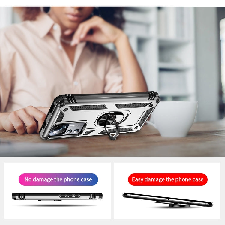 For Xiaomi 12T / 12T Pro Shockproof TPU + PC Phone Case with Holder(Silver) by buy2fix