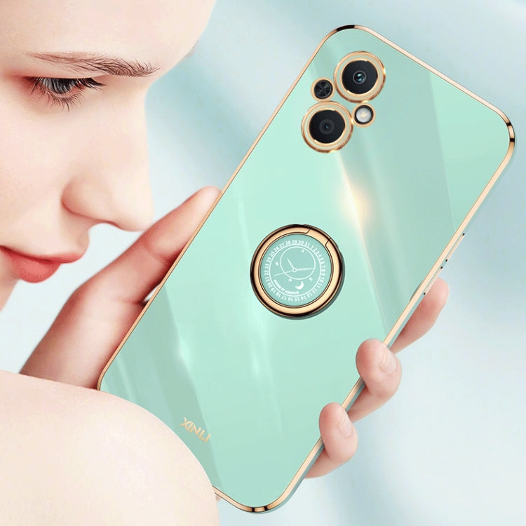For OPPO A96 XINLI Straight Edge 6D Electroplate TPU Phone Case with Ring Holder(Celestial Blue) by buy2fix