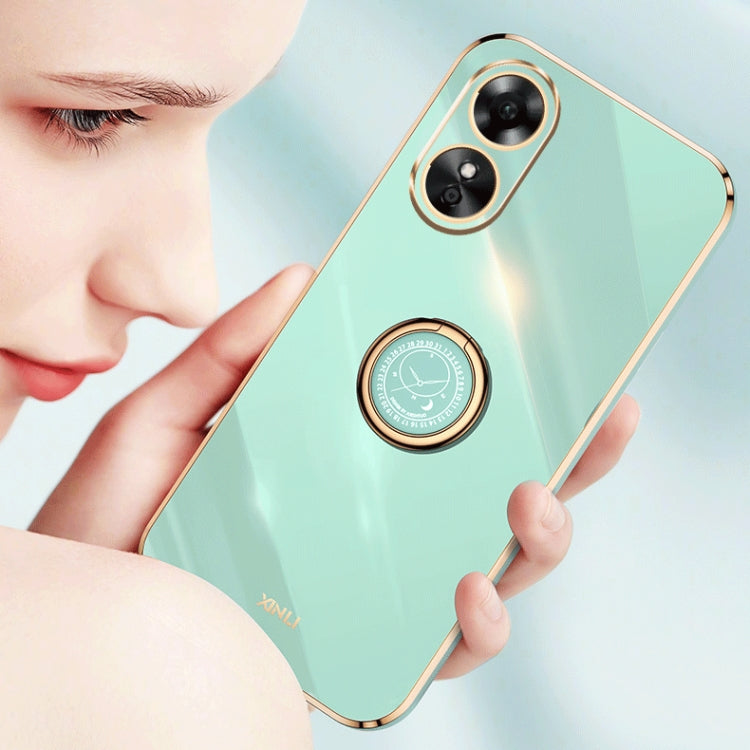 For OPPO A17 XINLI Straight Edge 6D Electroplate TPU Phone Case with Ring Holder(Cherry Purple) by buy2fix