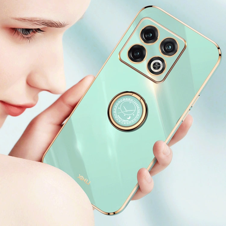 For OnePlus 10 Pro XINLI Straight Edge 6D Electroplate TPU Phone Case with Ring Holder(Celestial Blue) by buy2fix