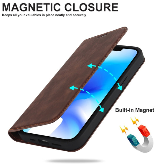 For iPhone 14 Wireless Charging Magsafe Leather Phone Case(Dark Brown) by buy2fix