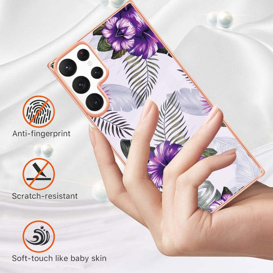For Samsung Galaxy S23 Ultra 5G Electroplating IMD TPU Phone Case(Purple Flower) by buy2fix