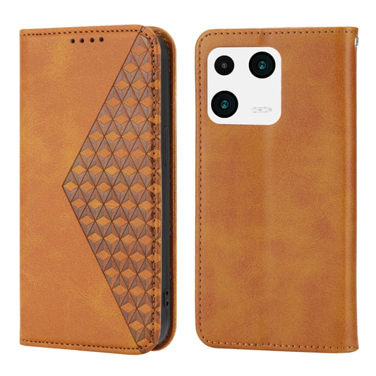 For Xiaomi 13 Cubic Grid Calf Texture Magnetic Leather Phone Case(Yellow) by buy2fix