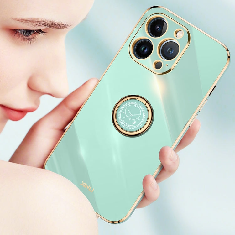 For iPhone 13 Pro Max XINLI Straight Edge 6D Electroplate TPU Phone Case with Ring Holder(Mint Green) by buy2fix
