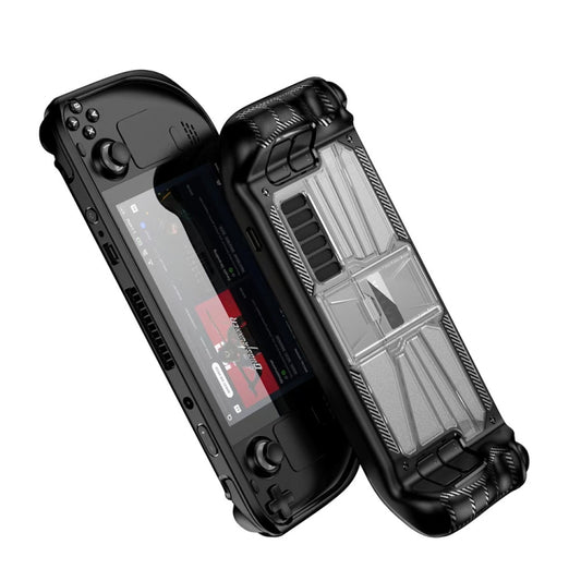 For Steam Deck Shockproof PC + TPU Game Console Protective Case with Holder(Black+Transparent) by buy2fix
