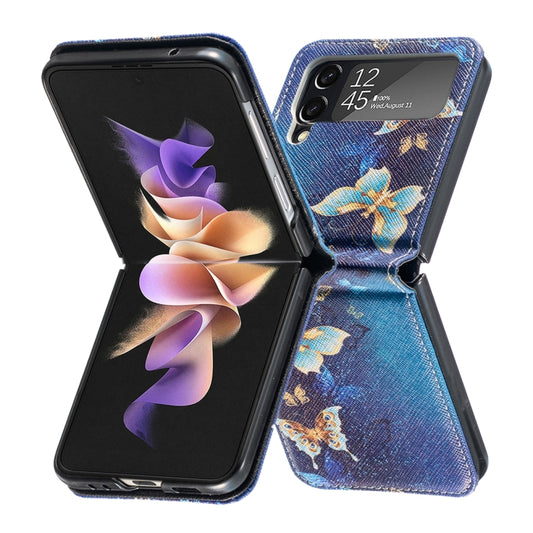 For Samsung Galaxy Z Flip4 Colored Drawing Invisible Magnetic Leather Phone Case(Gold Butterfly) by buy2fix