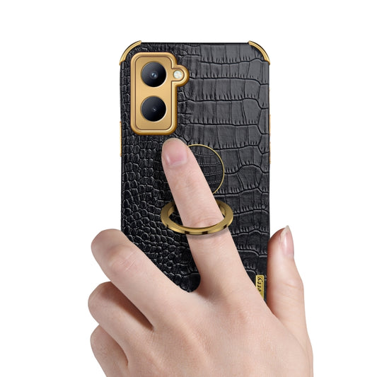 For Realme C33 6D Electroplating Crocodile Texture Phone Case With Holder(Brown) by buy2fix